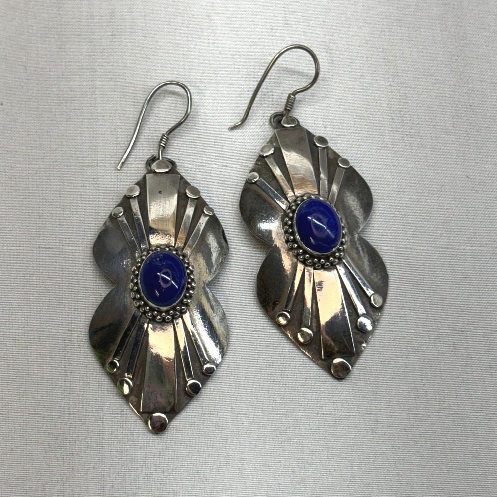 Southwest Lapis Lazuli Earrings Womens OS Blue Good Sterling Silver Sunburst 925
